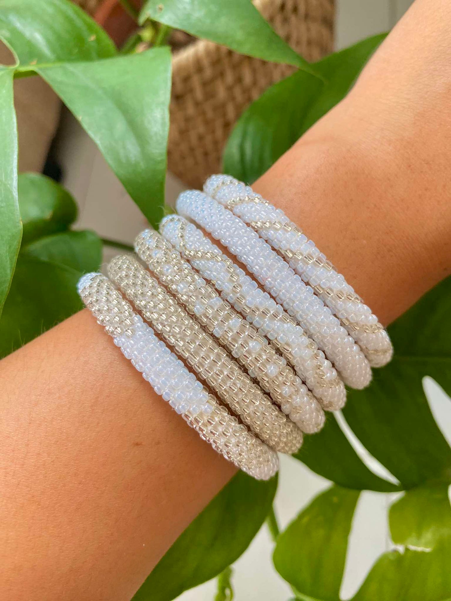 Embrace New Beginnings with  White and Clear Sashka Co. Bracelets!