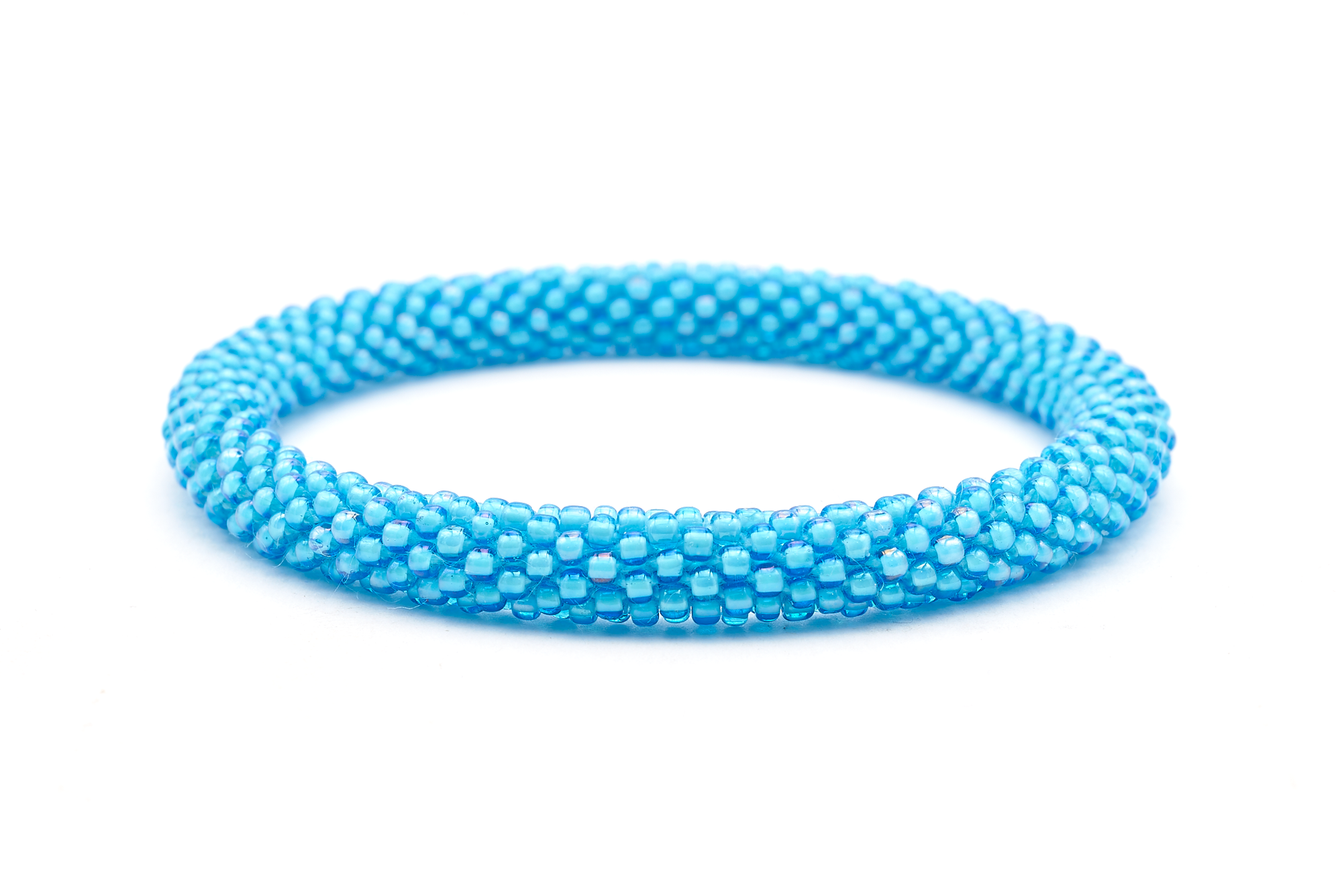 Sashka Co handmade beaded friendship bracelet with aqua blue glass beads. Crafted in Nepal by skilled artisans.