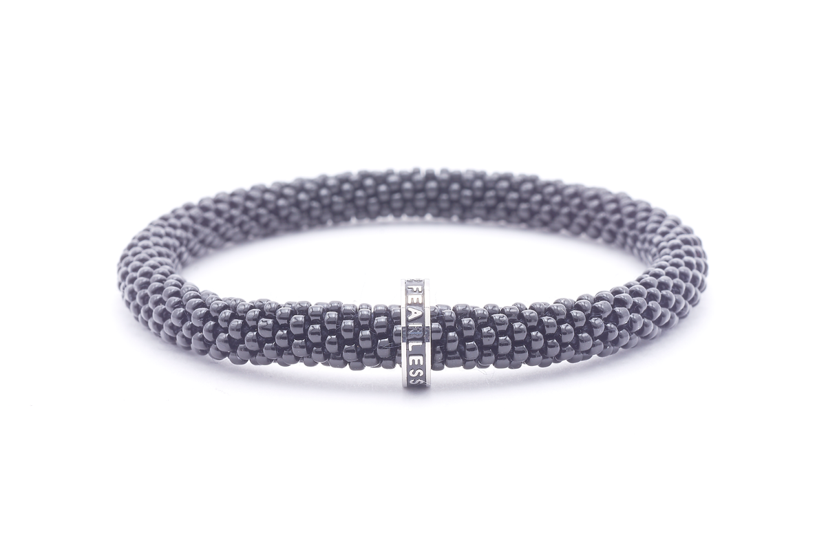 Sashka Co. Beaded Friendship Bracelet Black w/ Black Fearless Charm Bracelet