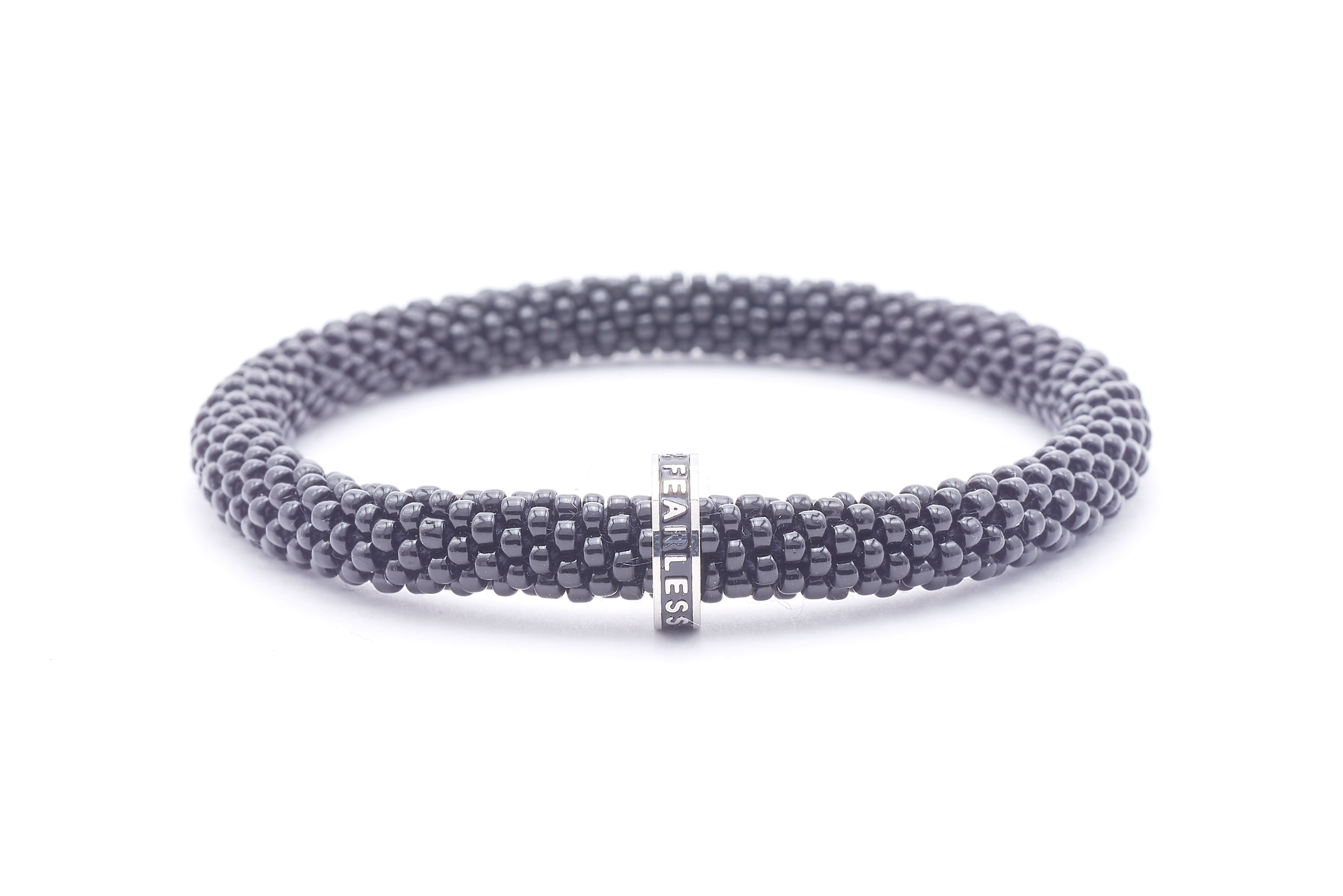 Sashka Co. Beaded Friendship Bracelet Black w/ Black Fearless Charm Bracelet