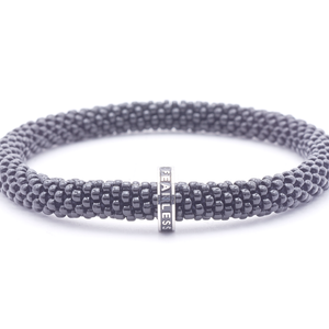 Sashka Co. Beaded Friendship Bracelet Black w/ Black Fearless Charm Bracelet