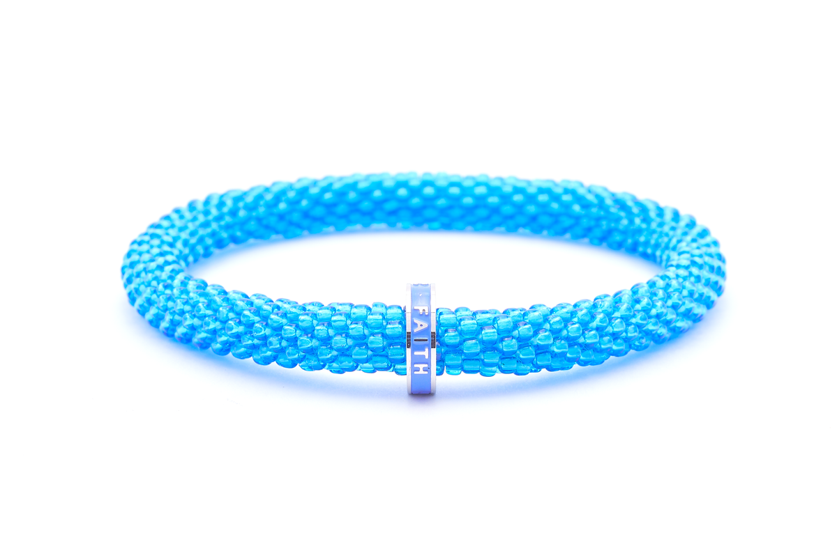 Sashka Co. Beaded Friendship Bracelet Blue w/ Blue Faith Charm Bracelet