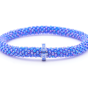 Sashka Co. Beaded Friendship Bracelet Blue w/ Blue Strength Charm Bracelet