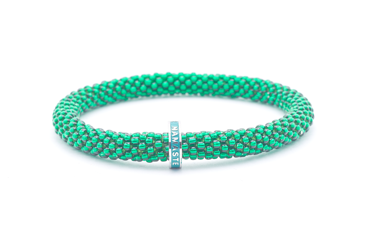 Sashka Co. Beaded Friendship Bracelet Green w/ Green Namaste Charm Bracelet