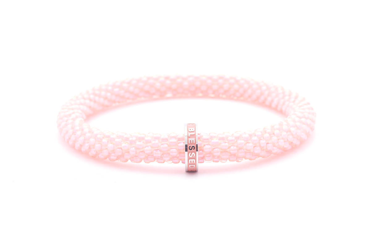 Sashka Co. Beaded Friendship Bracelet Pink w/ Pink Blessed Charm Bracelet