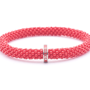 Sashka Co. Beaded Friendship Bracelet Red w/ Red Sister Charm Bracelet