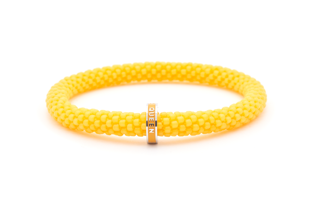 Sashka Co. Beaded Friendship Bracelet Yellow w/ Yellow Queen Charm Bracelet