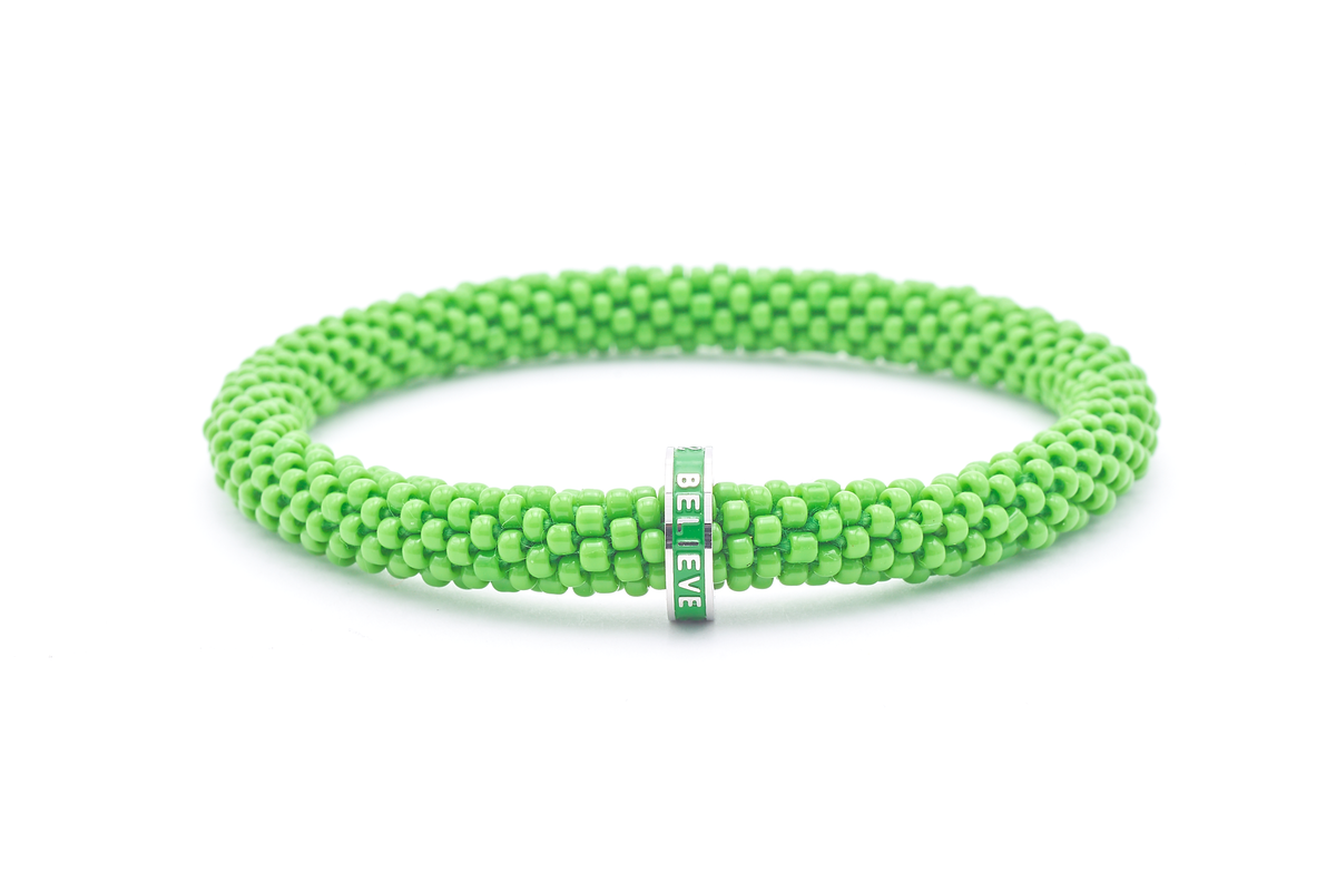 Sashka Co. Beaded Friendship Bracelet w/ Green Believe Charm