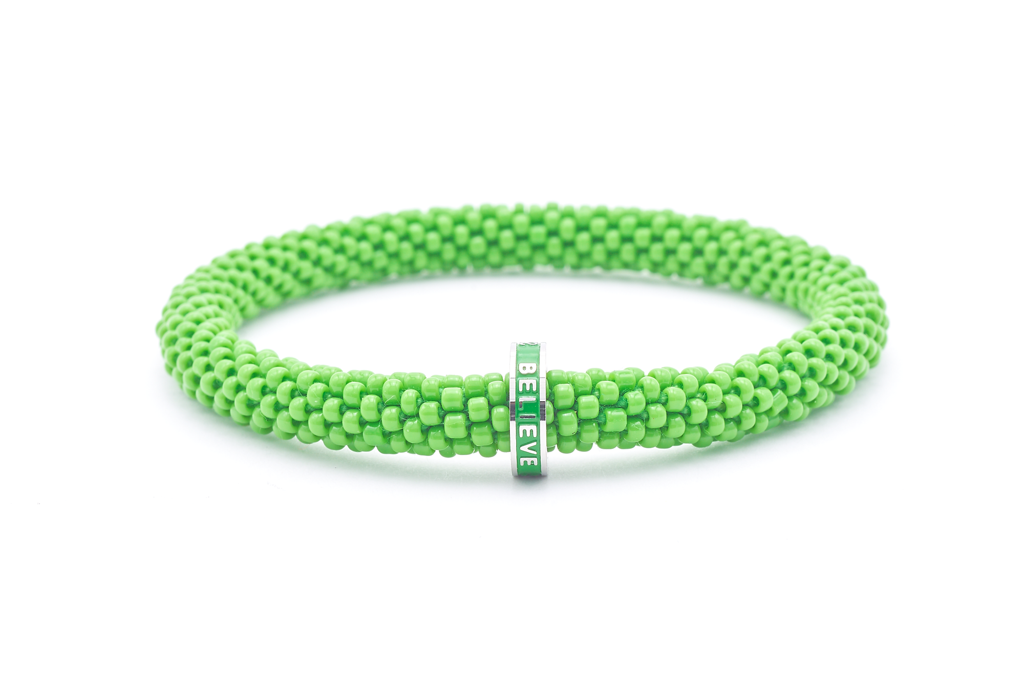 Sashka Co. Beaded Friendship Bracelet w/ Green Believe Charm