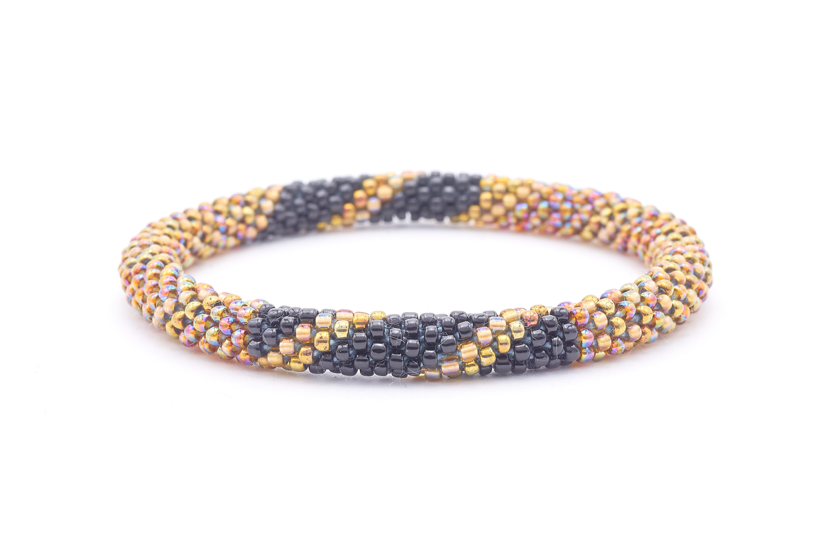 Sashka Co. handmade glass beaded friendship bracelet with black, iridescent bronze, and iridescent glass beads. Crafted in Nepal by skilled artisans.