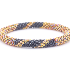Sashka Co. handmade glass beaded friendship bracelet with black, iridescent bronze, and iridescent glass beads. Crafted in Nepal by skilled artisans.