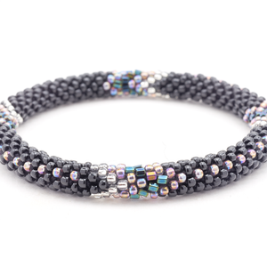 Sashka Co. handmade glass beaded friendship bracelet with black and iridescent clear glass beads. Crafted in Nepal by skilled artisans.