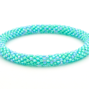 Sashka Co handmade beaded friendship bracelet with blue and aqua glass beads. Crafted in Nepal by skilled artisans.