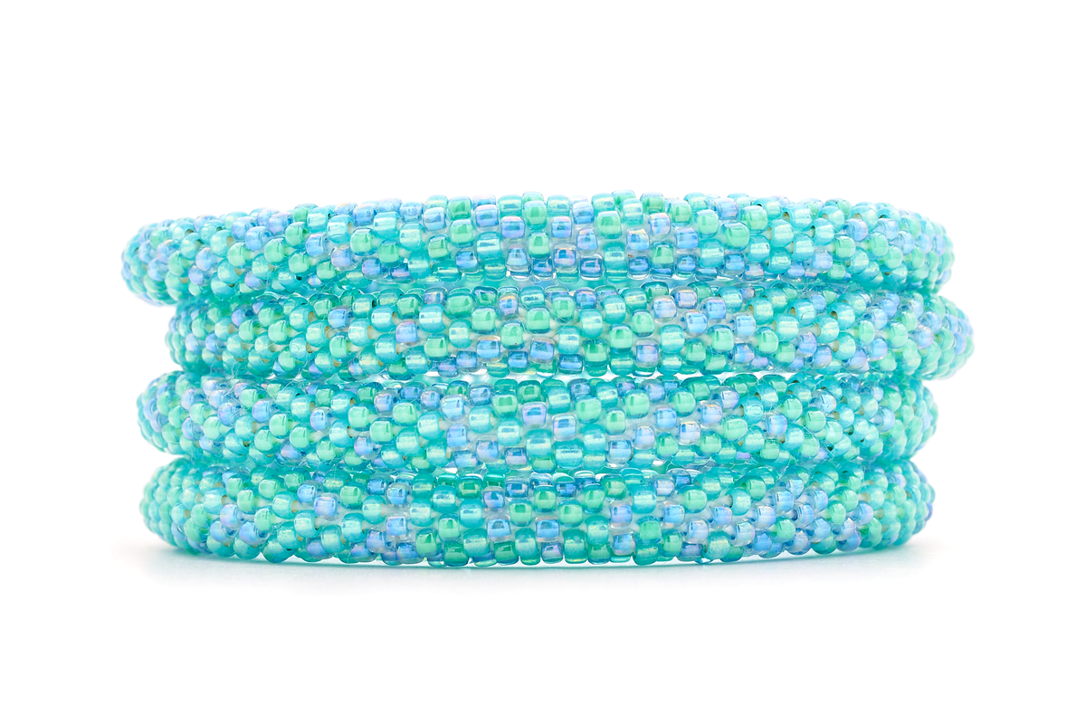 Sashka Co handmade beaded friendship bracelet with blue and aqua glass beads. Crafted in Nepal by skilled artisans.