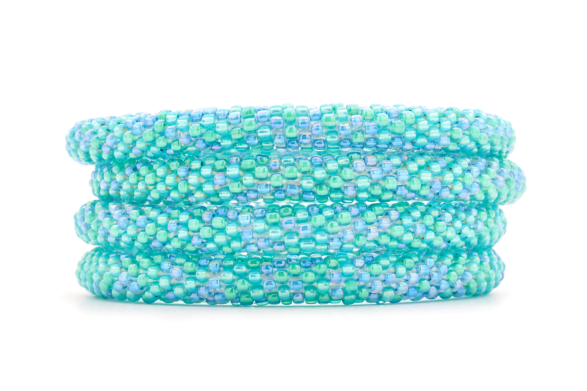 Sashka Co handmade beaded friendship bracelet with blue and aqua glass beads. Crafted in Nepal by skilled artisans.