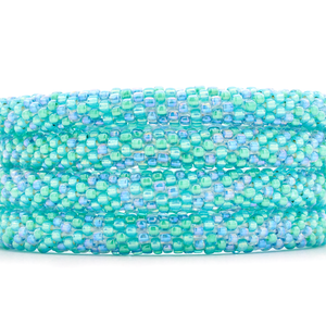 Sashka Co handmade beaded friendship bracelet with blue and aqua glass beads. Crafted in Nepal by skilled artisans.