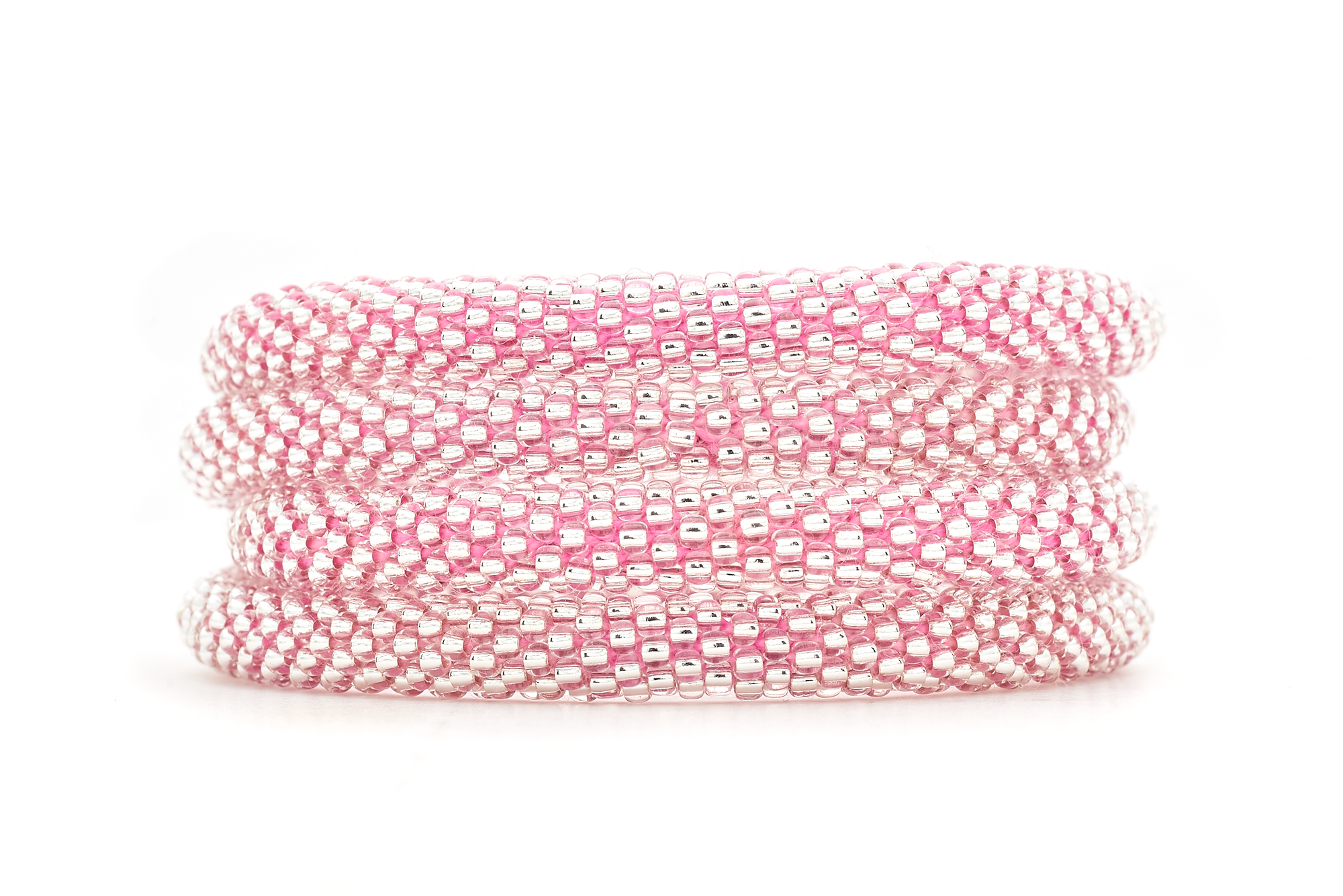 Sashka Co handmade beaded friendship bracelet with clear glass beads and pink thread. Crafted in Nepal by skilled artisans.
