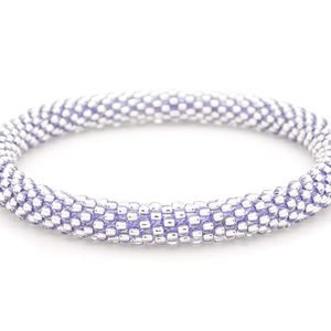 Sashka Co handmade beaded friendship bracelet with clear glass beads and purple thread. Crafted in Nepal by skilled artisans.
