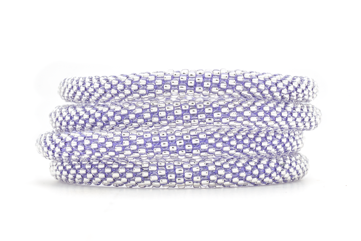 Sashka Co handmade beaded friendship bracelet with clear glass beads and purple thread. Crafted in Nepal by skilled artisans.