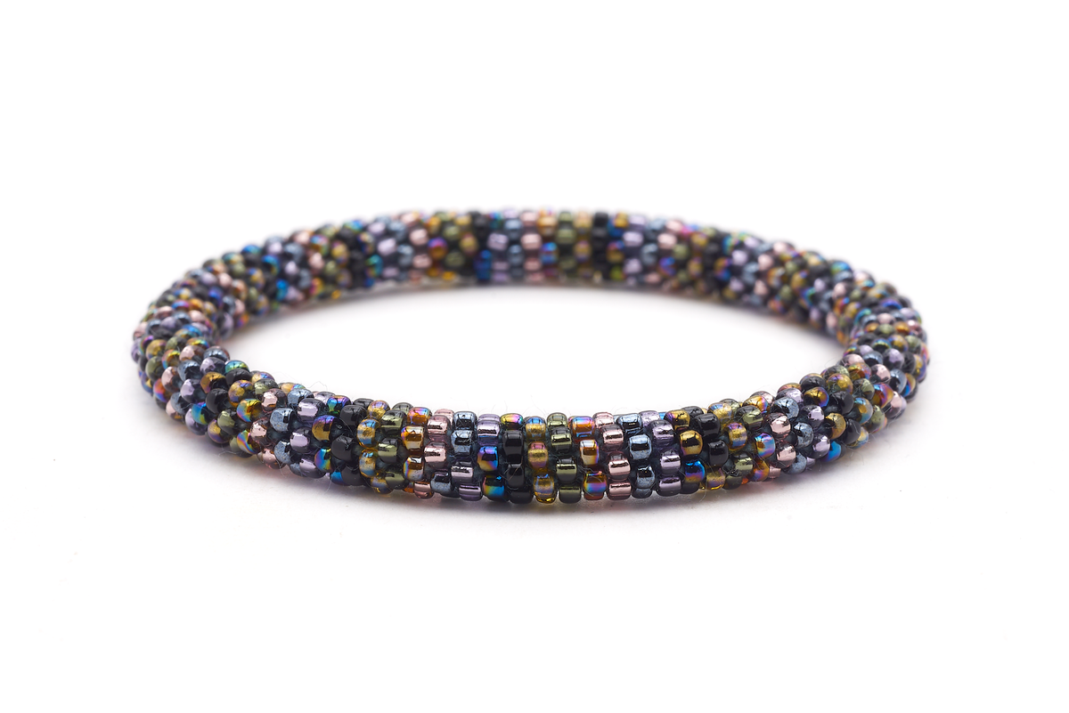 Sashka Co. Dark Mixed Bracelet. Handmade glass bead bracelet from Nepal, featuring a roll design.
 