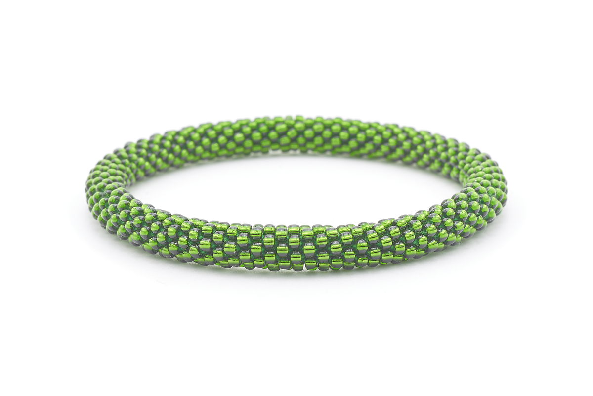 Sashka Co. handmade glass beaded friendship bracelet with green glass beads in a solid pattern. Crafted in Nepal by skilled artisans.