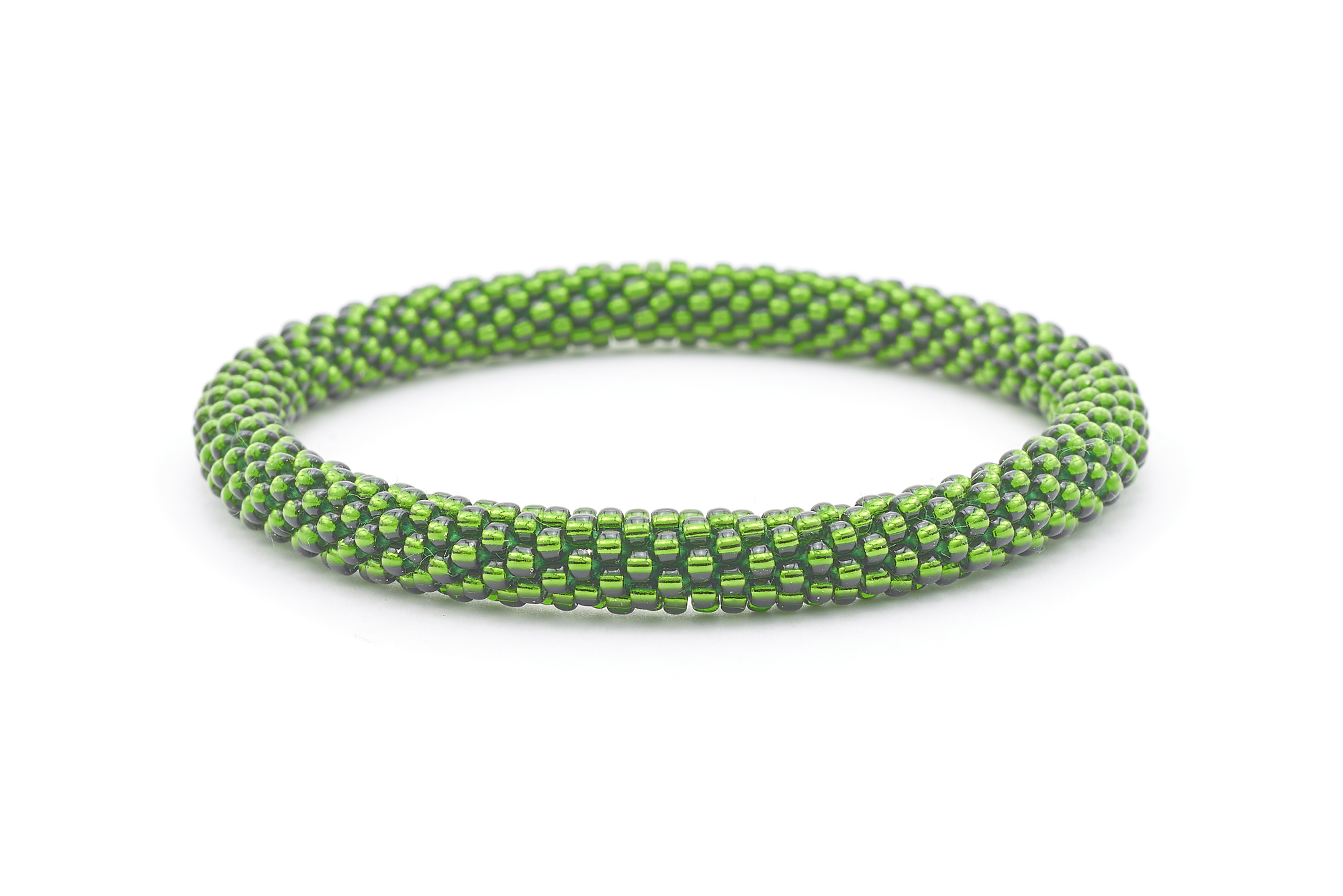 Sashka Co. handmade glass beaded friendship bracelet with green glass beads in a solid pattern. Crafted in Nepal by skilled artisans.