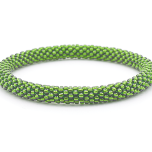 Sashka Co. handmade glass beaded friendship bracelet with green glass beads in a solid pattern. Crafted in Nepal by skilled artisans.