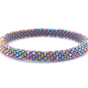 Sashka Co. handmade glass beaded friendship bracelet with iridescent confetti and black glass beads. Crafted in Nepal by skilled artisans.