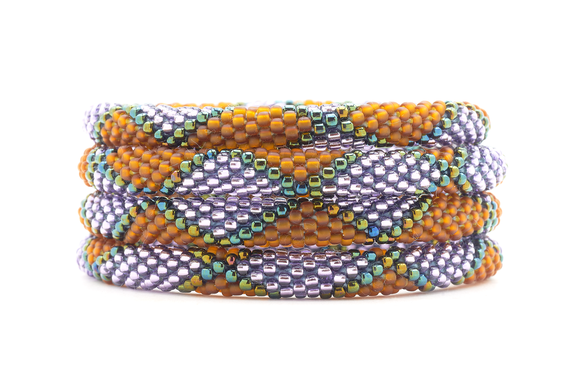 Sashka Co. handmade glass beaded friendship bracelet with matte brown, iridescent, and purple glass beads. Crafted in Nepal by skilled artisans.