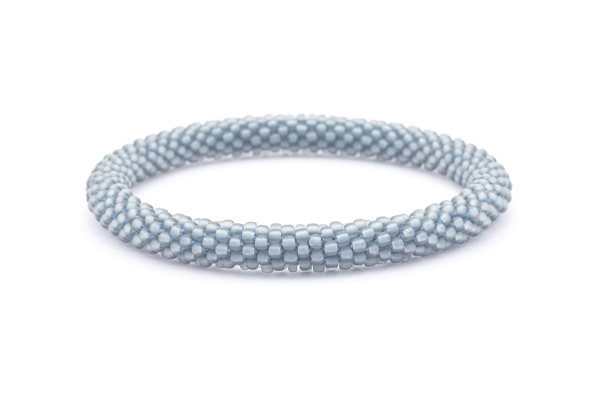 Sashka Co. handmade glass beaded friendship bracelet with matte gray glass beads in a solid pattern. Crafted in Nepal by skilled artisans.