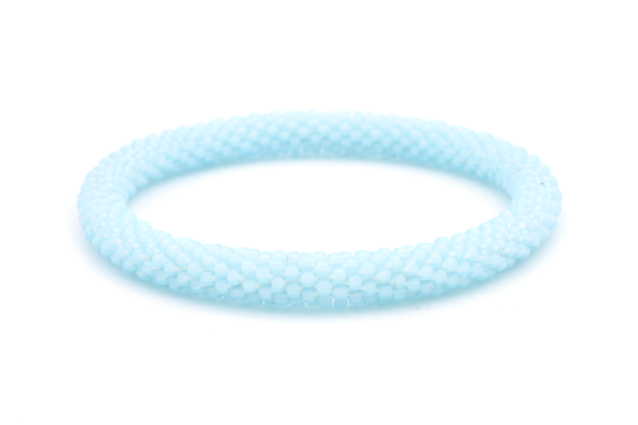 Handmade beaded friendship bracelet with matte light blue glass beads. Crafted by artisans in Nepal for Sashka Co.
