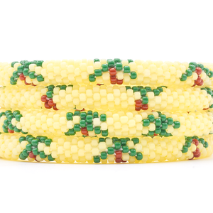 Sashka Co. handmade glass beaded friendship bracelet with matte light yellow, brown, and green glass beads. Crafted in Nepal by skilled artisans.