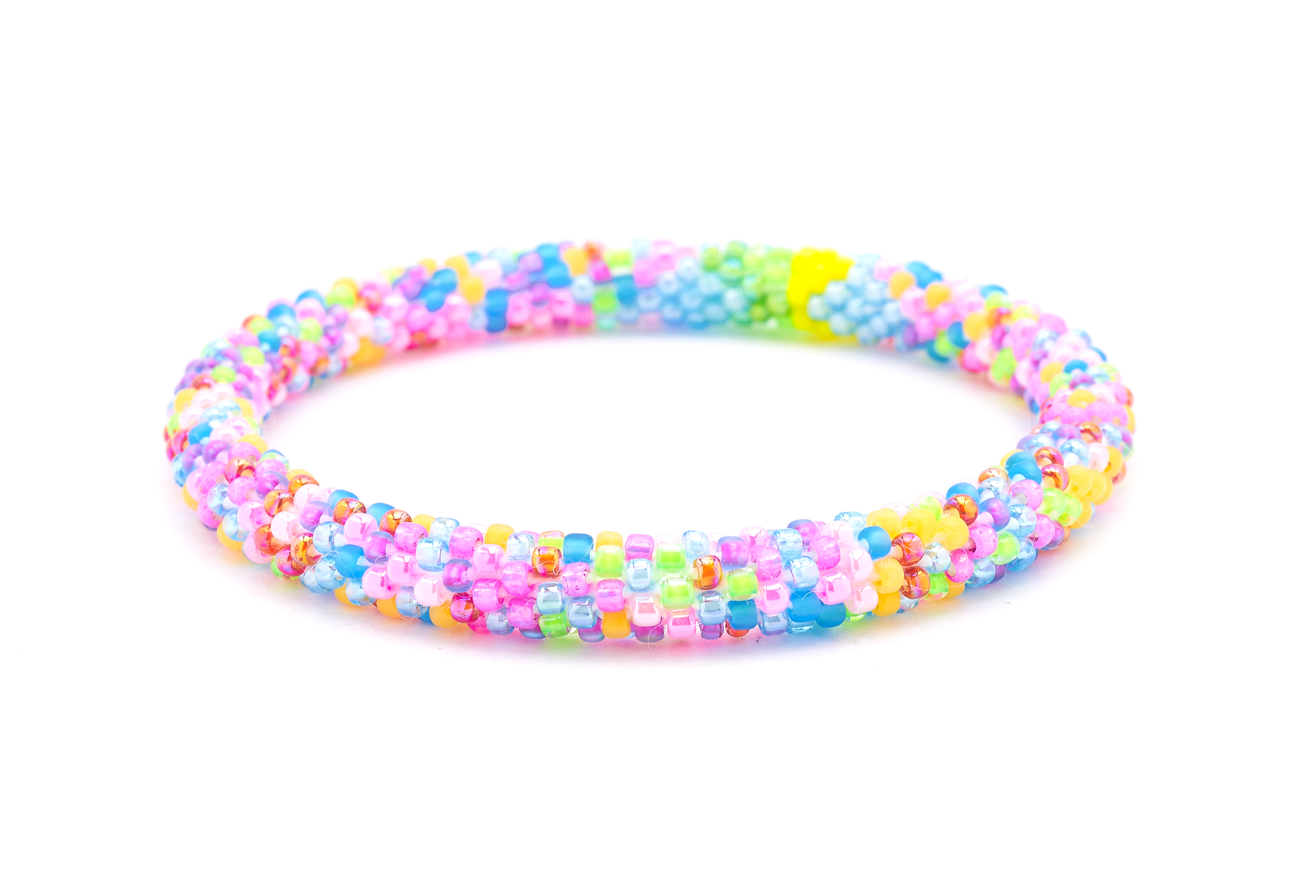 Sashka Co. Mixed Bright Summer Confetti Bracelet. Handmade glass bead bracelet from Nepal, featuring a roll design.
 