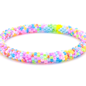 Sashka Co. Mixed Bright Summer Confetti Bracelet. Handmade glass bead bracelet from Nepal, featuring a roll design.
 