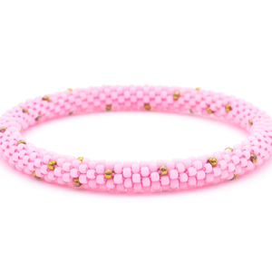 Sashka Co. handmade beaded friendship bracelet with pink and bronze glass beads. Crafted in Nepal by skilled artisans in a polka dot pattern.