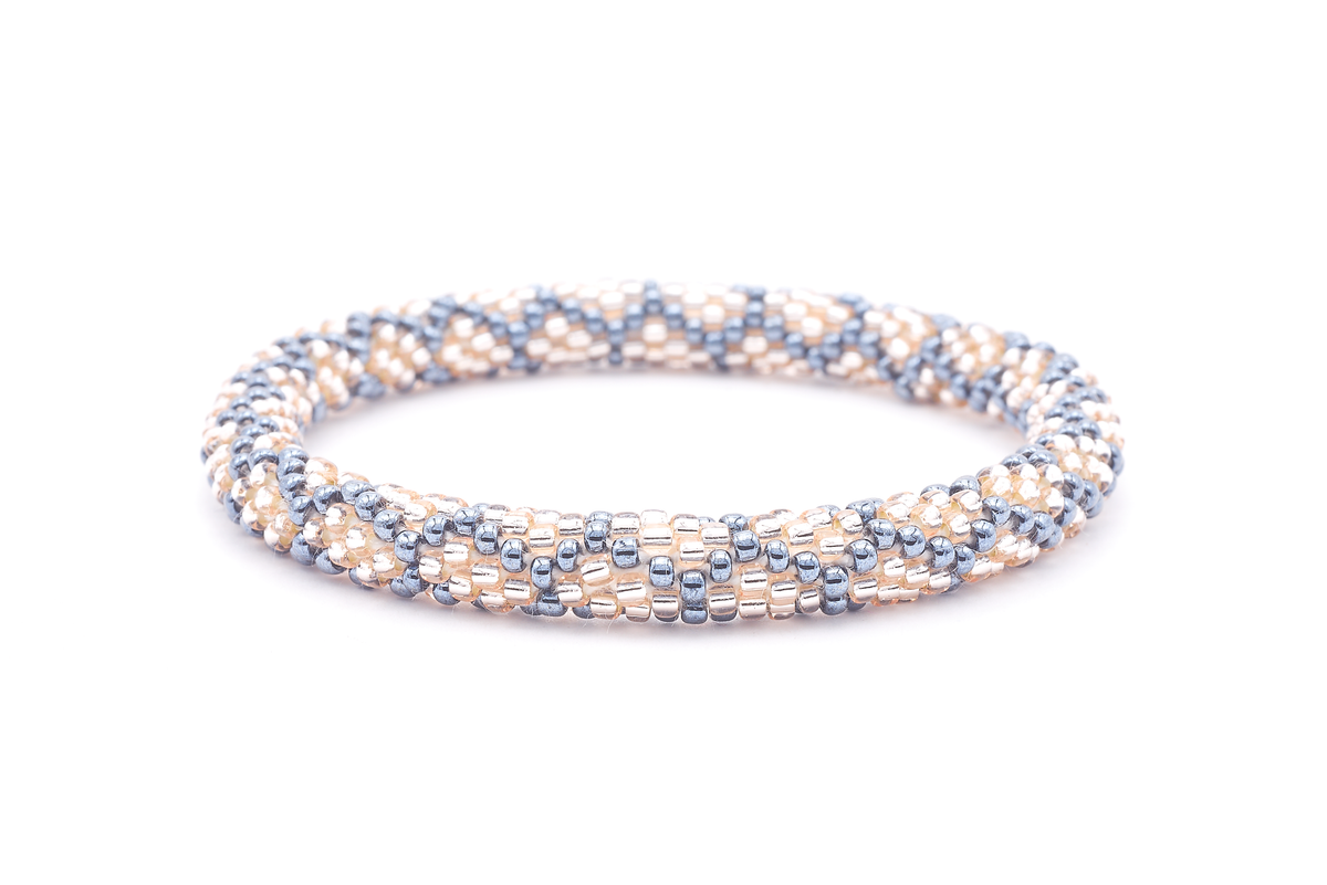 Sashka Co. handmade glass beaded friendship bracelet with rose gold and silver glass beads. Crafted in Nepal by skilled artisans.