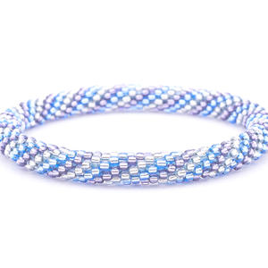 Sashka Co. handmade glass beaded friendship bracelet with silver, blue, and purple glass beads. Crafted in Nepal by skilled artisans.