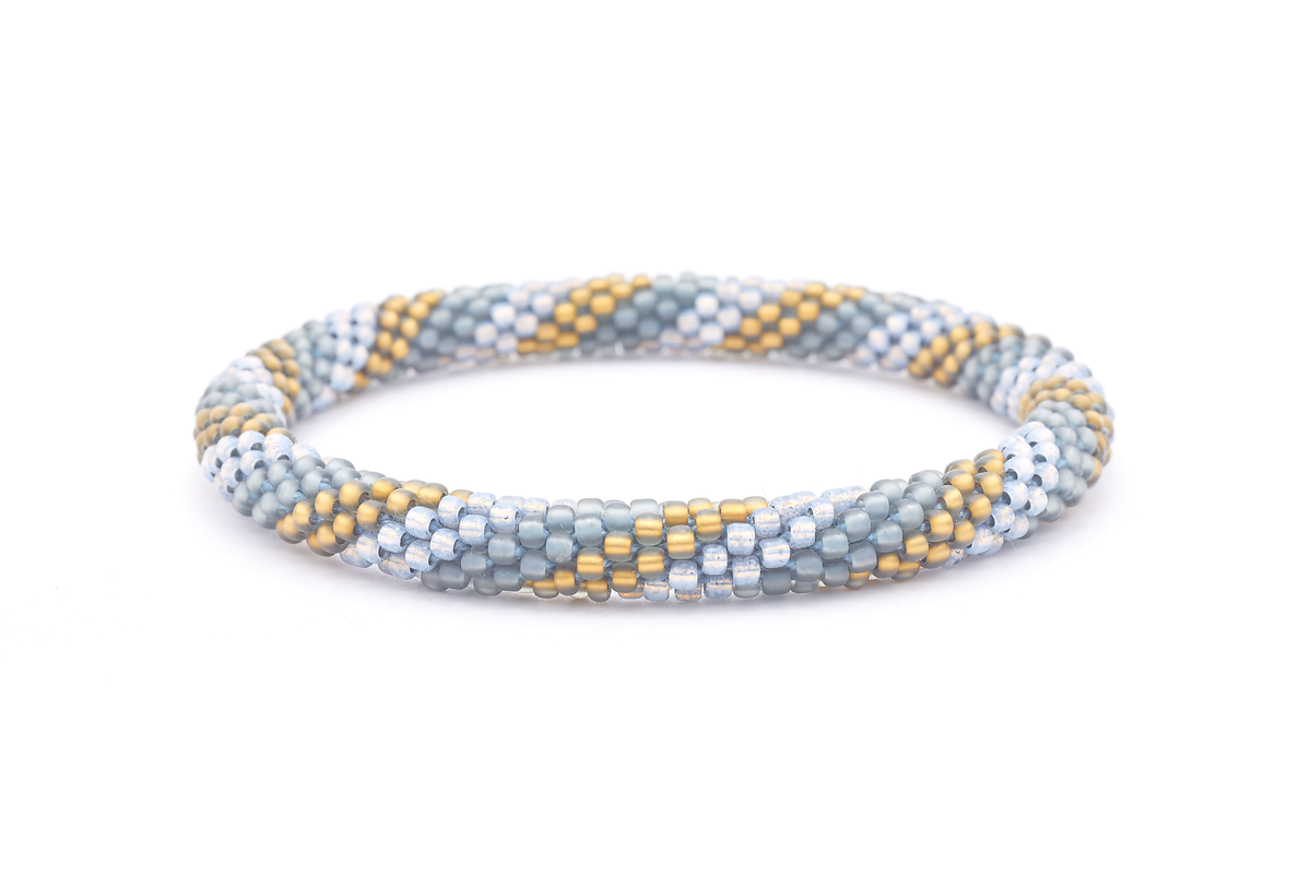 Sashka Co. handmade glass beaded friendship bracelet with silver, matte gray, and matte golden brown glass beads. Crafted in Nepal by skilled artisans.
