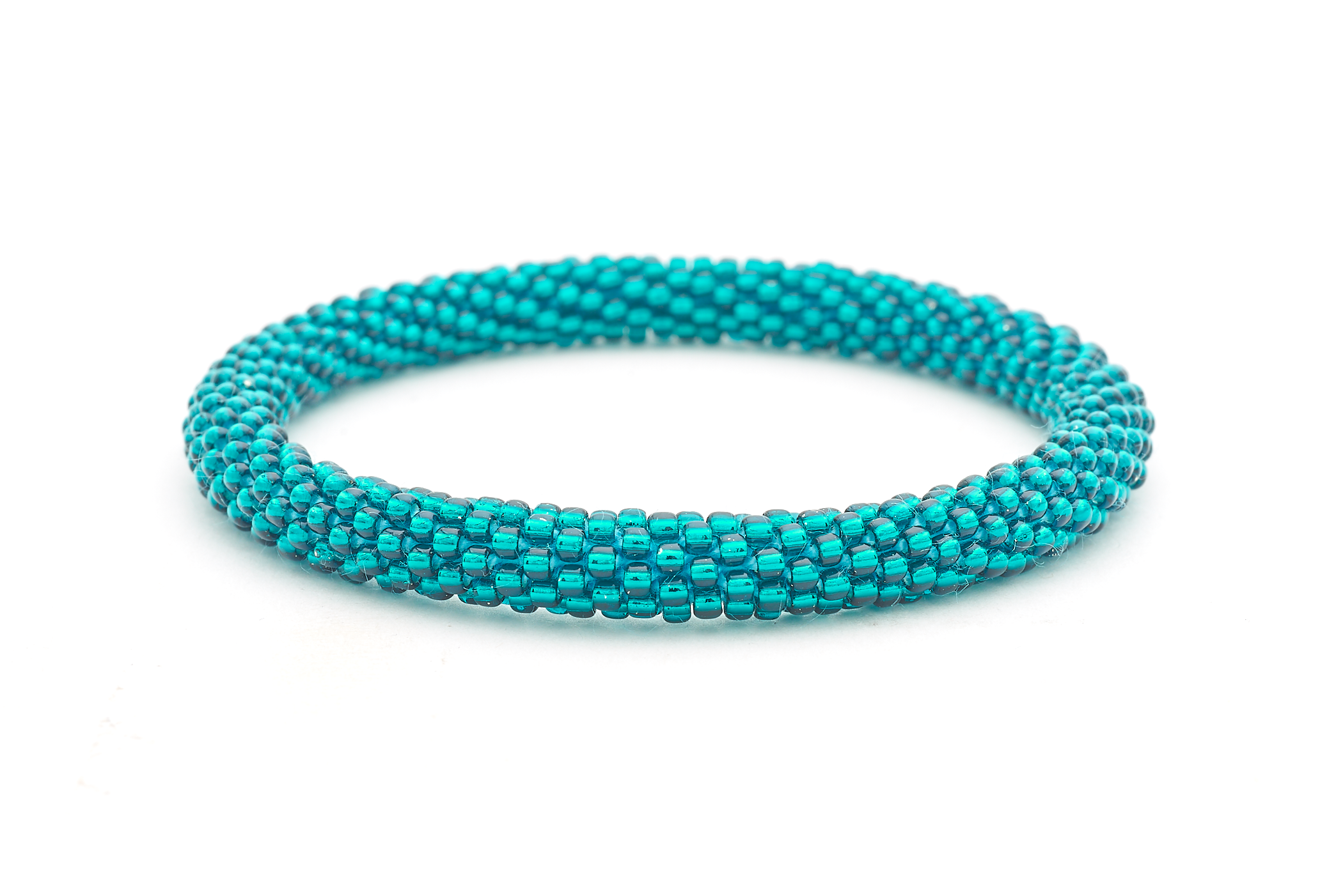 Sashka Co. handmade glass beaded friendship bracelet with teal glass beads in a solid pattern. Crafted in Nepal by skilled artisans.