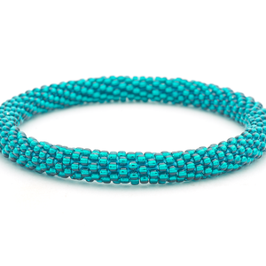 Sashka Co. handmade glass beaded friendship bracelet with teal glass beads in a solid pattern. Crafted in Nepal by skilled artisans.