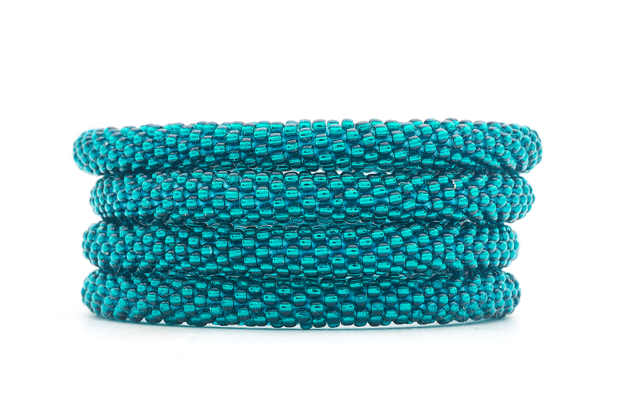 Sashka Co. handmade glass beaded friendship bracelet with teal glass beads in a solid pattern. Crafted in Nepal by skilled artisans.