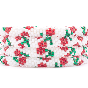Sashka Co. handmade glass beaded friendship bracelet with white, red, and green glass beads in a mixed pattern. Crafted in Nepal by skilled artisans.