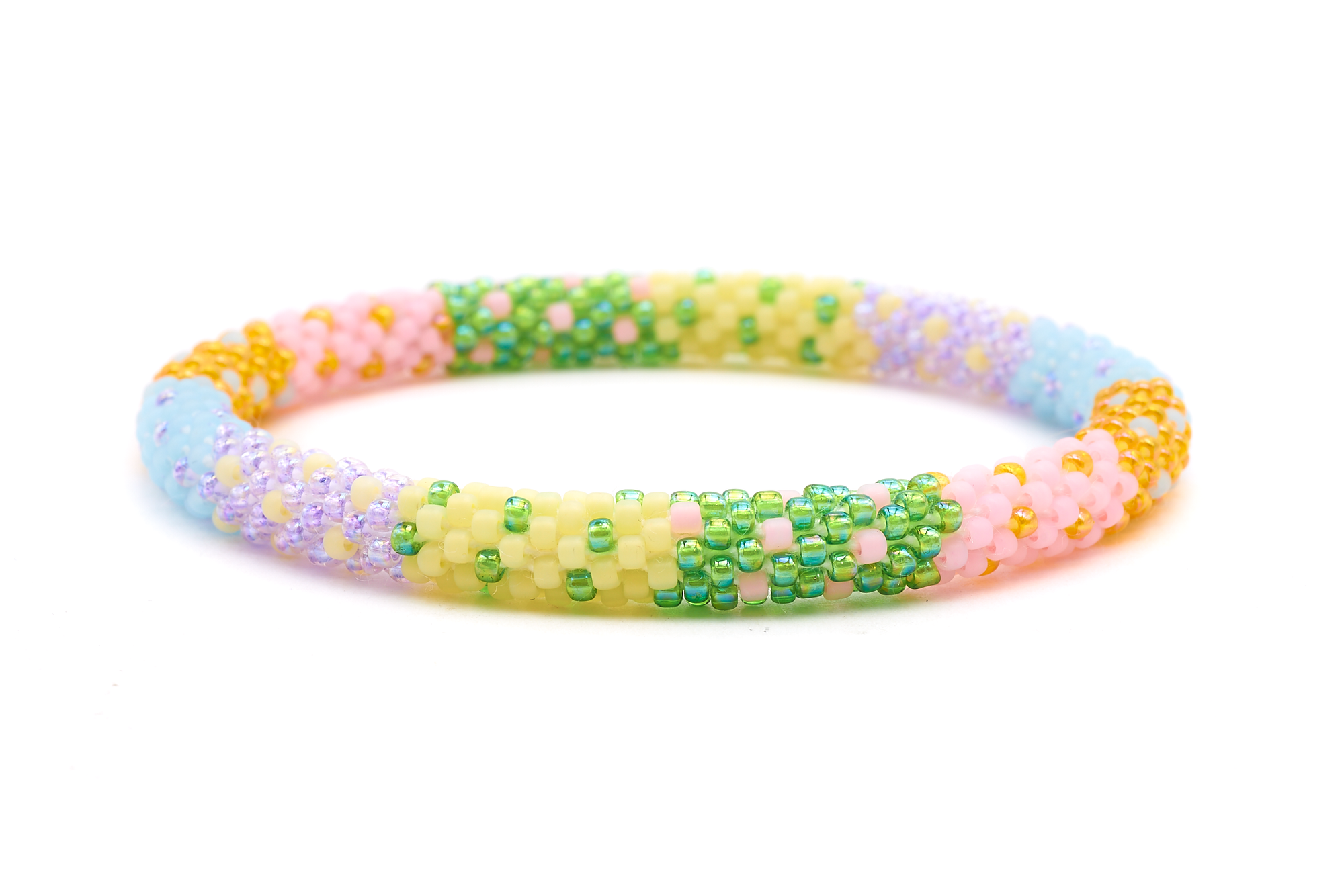 Sashka Co. handmade glass beaded friendship bracelet with green, pink, orange, blue, purple, yellow, glass beads. Crafted in Nepal by skilled artisans.