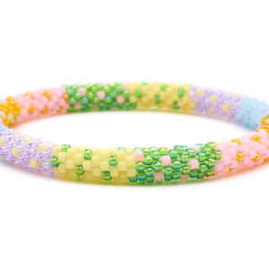 Sashka Co. handmade glass beaded friendship bracelet with green, pink, orange, blue, purple, yellow, glass beads. Crafted in Nepal by skilled artisans.