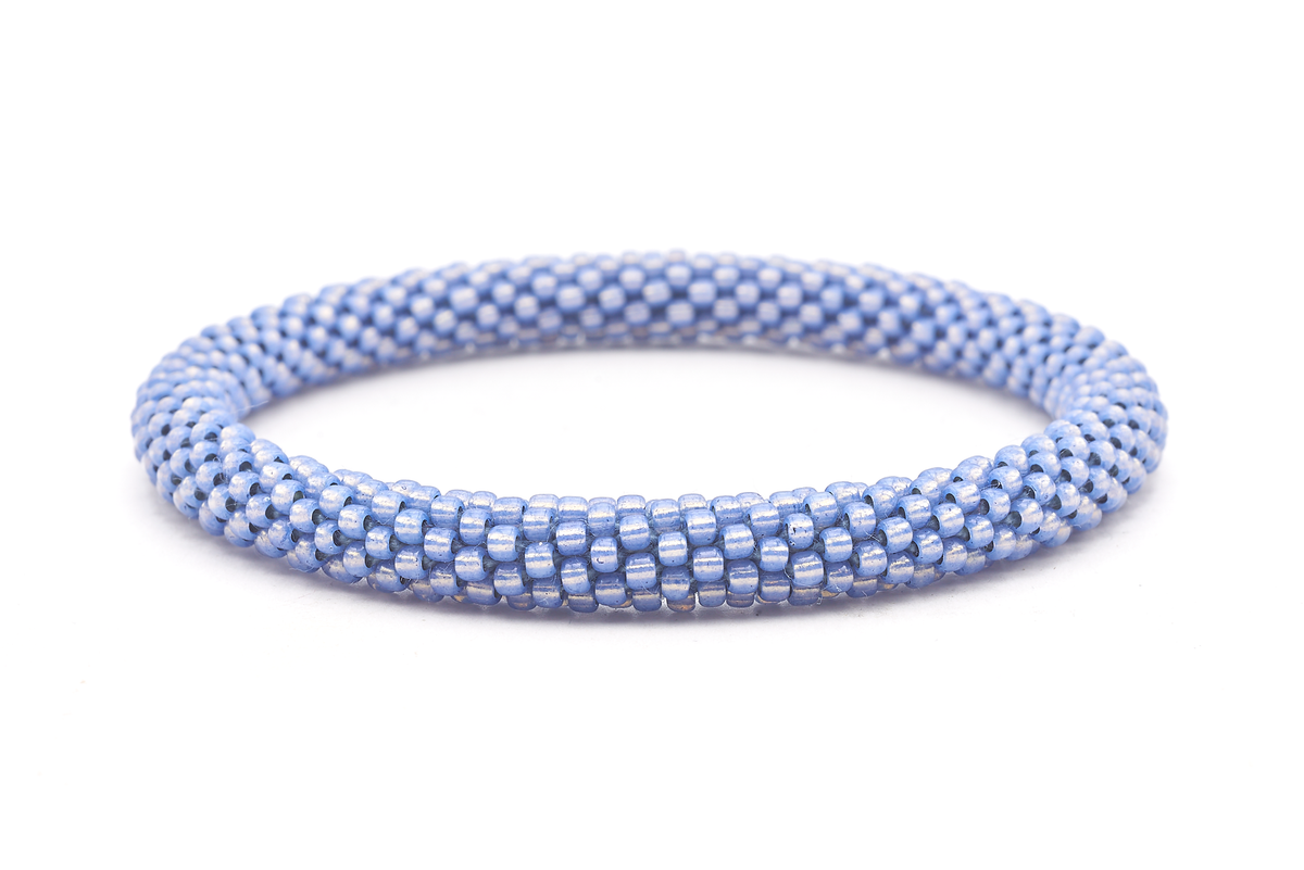 Sashka Co handmade beaded friendship bracelet with blue gray glass beads. Crafted in Nepal by skilled artisans in a solid pattern.
