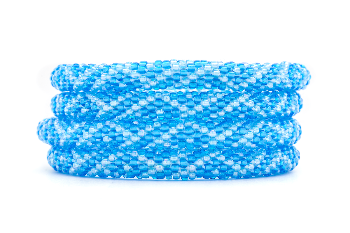 Sashka Co handmade beaded friendship bracelet with blue and light blue glass beads. Crafted in Nepal by skilled artisans.