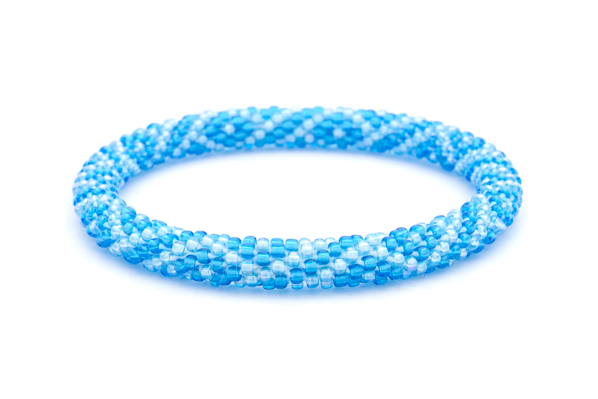 Sashka Co handmade beaded friendship bracelet with blue and light blue glass beads. Crafted in Nepal by skilled artisans.