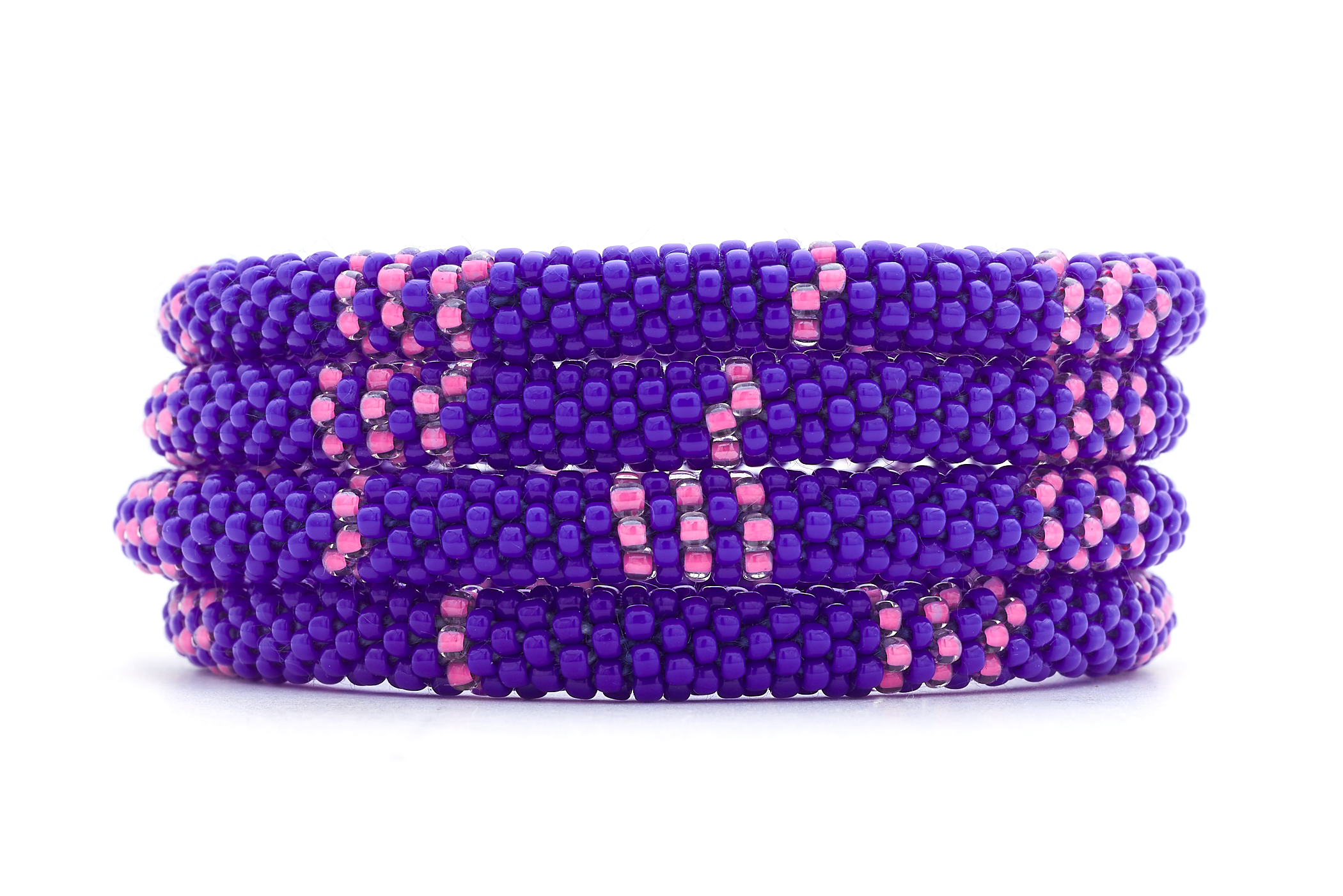 Sashka Co handmade beaded friendship bracelet with azure blue and pink glass beads. Crafted in Nepal by skilled artisans.