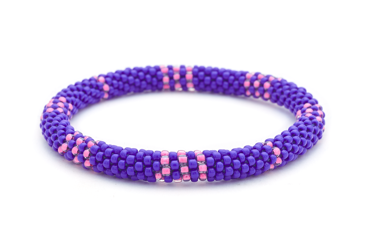 Sashka Co handmade beaded friendship bracelet with azure blue and pink glass beads. Crafted in Nepal by skilled artisans.
