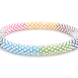 Sashka Co handmade beaded friendship bracelet with clear beads and mixed thread in a block pattern. Crafted in Nepal by skilled artisans.